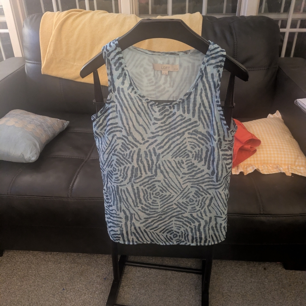 LOFT Blue and Black Patterned Tank Top